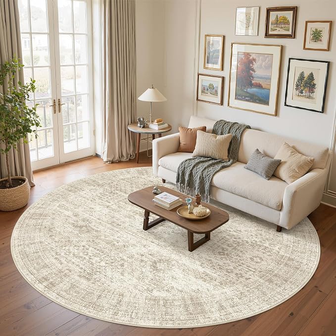 Soalmost Round Rugs 8ft Living Room Circle Area Rug 8x8 Beige Vintage | by Soalmost