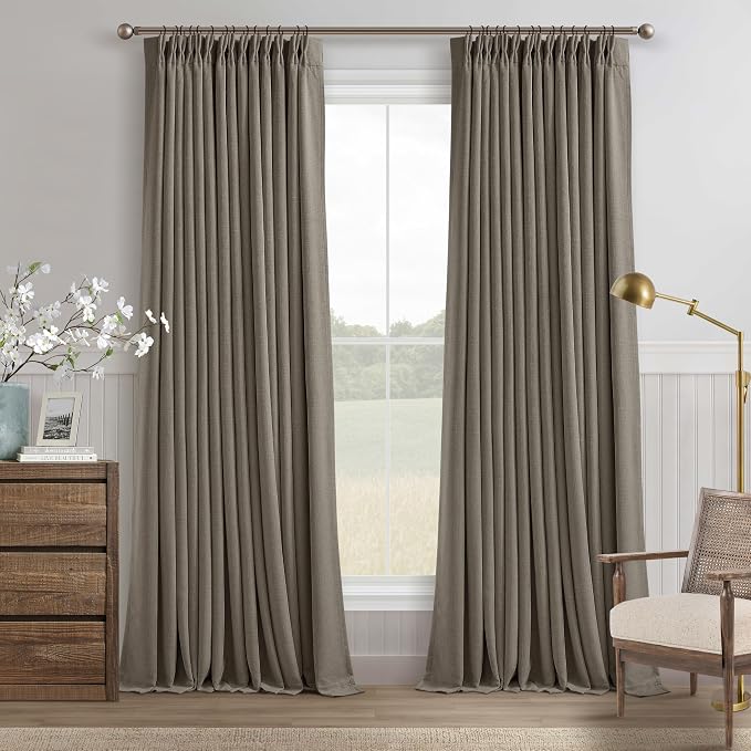 Flax Taupe Pinch Pleated Blackout Curtains 102 Inches Long by Twodrapes