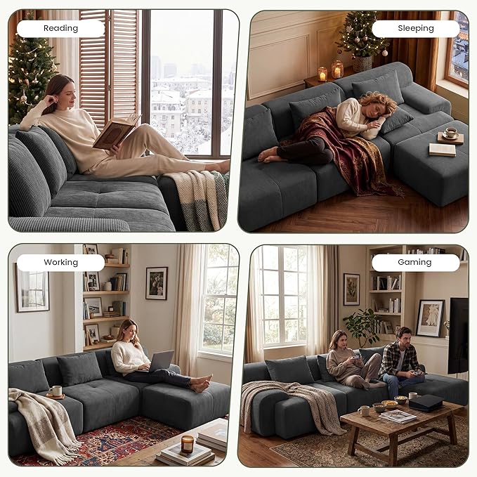 GRUSIGN 118'' Modular Sectional Oversized Boneless Couch, Tufted Cloud - Image 5