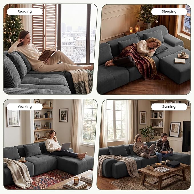 GRUSIGN 108'' Modular Sectional Boneless Couch, Tufted Cloud Sectional Couches - Image 5