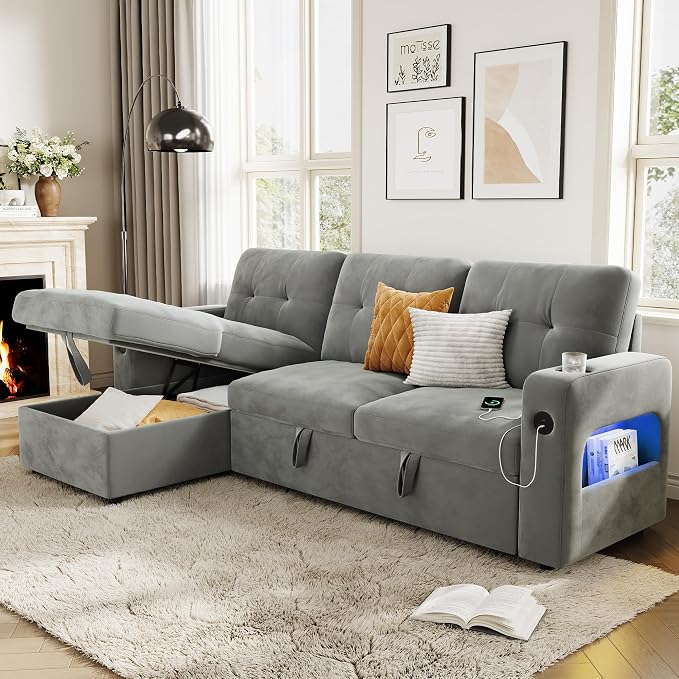 GarveeHome 84 Inch Sleeper Sofa Couch, L-Shaped Sofa, Convertible Pull Out Sofa - Image 7