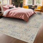 Vintage Washable Beige Blue 10x12 Rug - Image 4