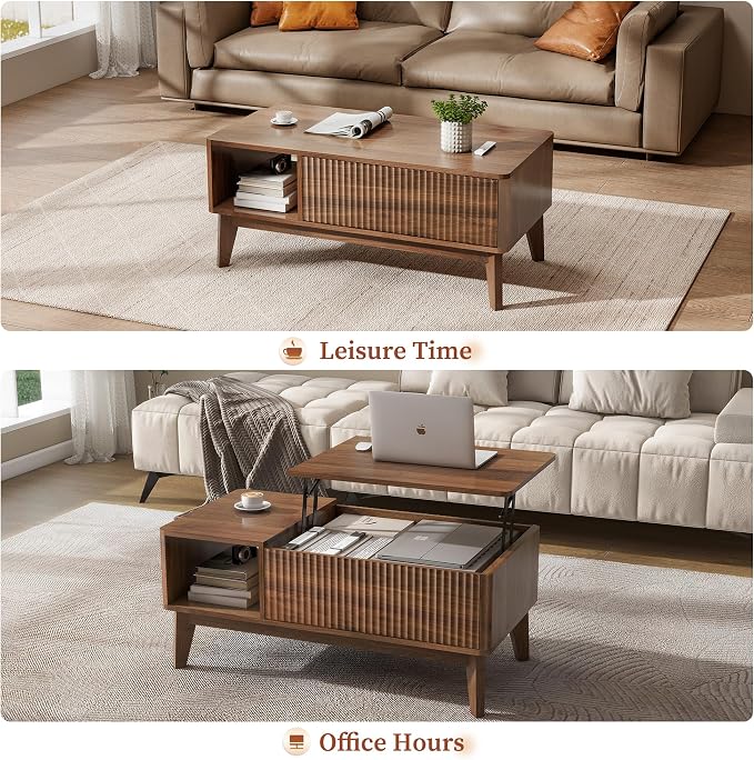 LYNCOHOME Fluted Lift Top Coffee Table - Image 3