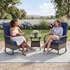 3 pcs Outdoor Rocking Bistro Set, Wicker Rocking Bistro Set - Image 5