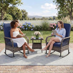 GarveeHome 3-Piece Outdoor Rocking Chair Set, Wicker Rattan Patio Furniture - Image 7