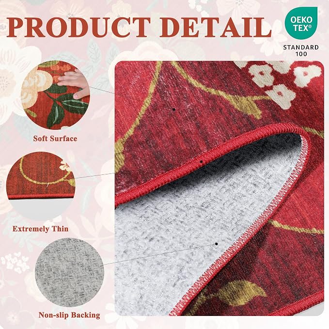 DUKINO 5x7 Area Rugs, Floral Washable Rug - Image 5