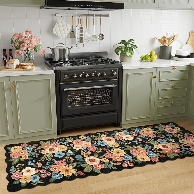 DUKINO 2.6x8 Runner Rug, Floral Washable Kitchen Rugs Non Slip, Stain Resistant - Image 5