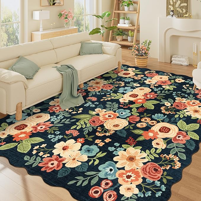 DUKINO 8x10 Area Rug for Living Room, Soft Floral Washable Rug, Low Pile by DUKINO