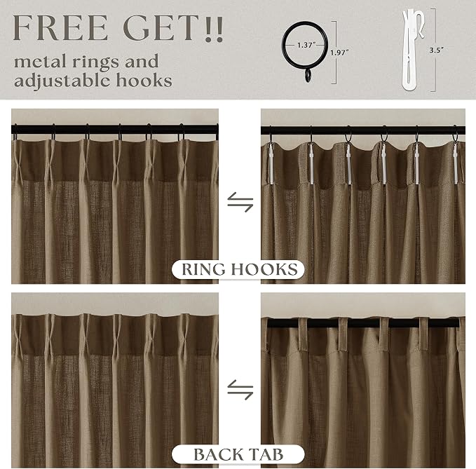 Extra Wide 96 Inch Long Pleated Curtains 70 Inch Wide Dutch Cocoa | Pinch Pleat - Image 4