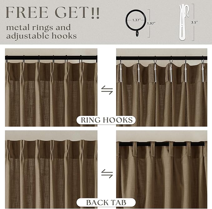 Dutch Cocoa Pinch Pleat Linen Curtains 90 Inches Long 60 Inch Wide 1 Panel | - Image 3