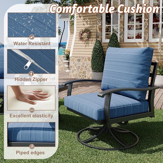 HOMREST Patio Furniture Sets 7 PCS Outdoor Metal Conversation Sets, 360 Degree - Image 4