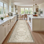 Madane Hallway Runner Rug 2'6''x12' Kitchen Runners Vintage, Ivory/Brown | by Madane