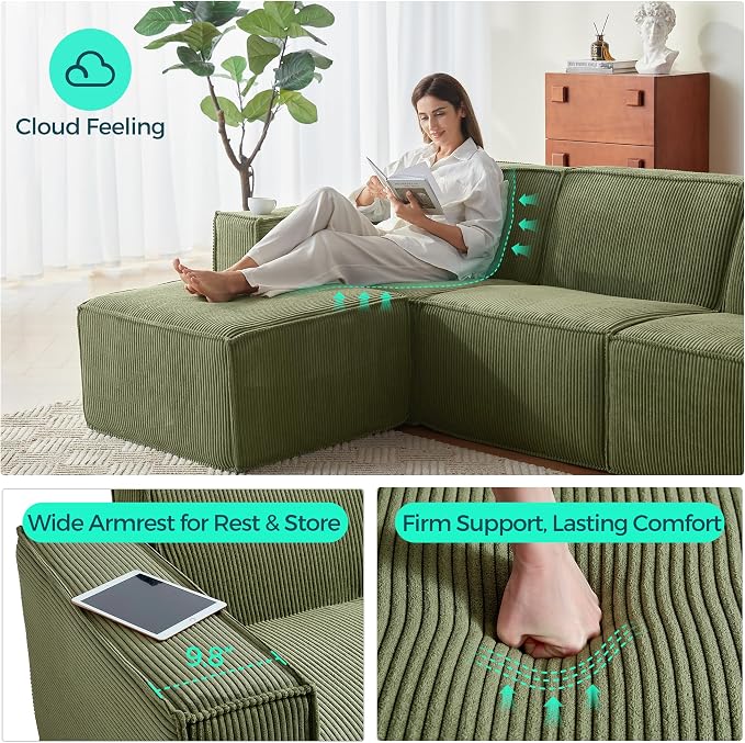LINSY HOME Modular Sectional Sofa, Corduroy Sectional Cloud Couches - Image 3