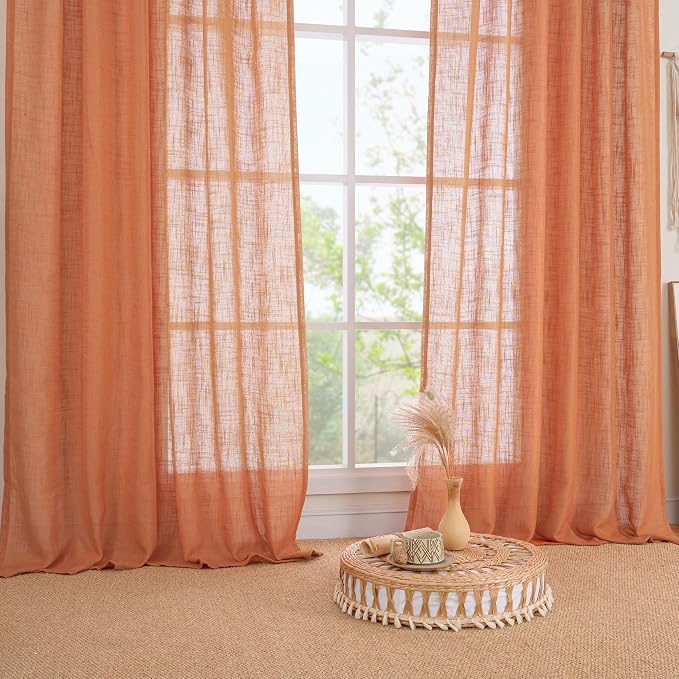 Burnt Orange Linen Boho Curtains 80 inch Length 2 Panels - Image 8