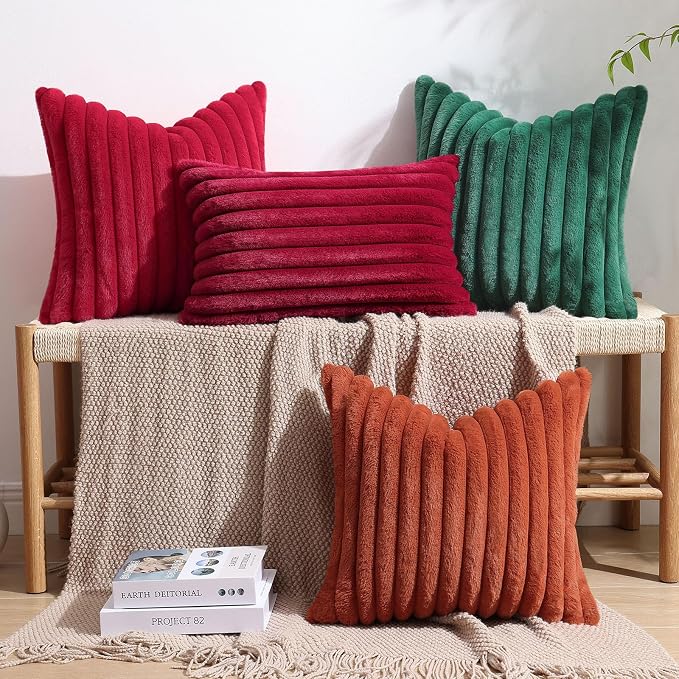 decorUhome Fall Faux Fur Throw Pillow Covers 20x20 Set of 2 Red | Decorative - Image 8