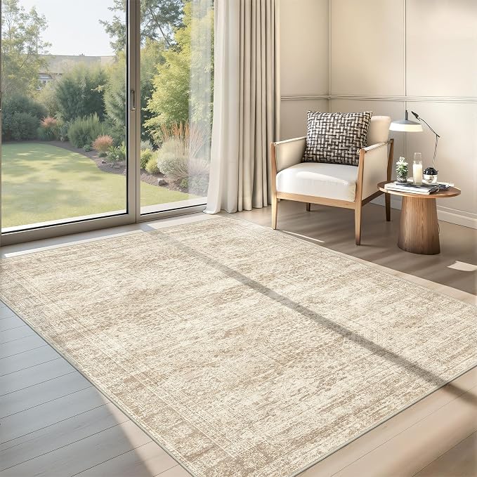 3x5 Rug for Entryway, Washable Area Rug, Living Room, Dining Room, Neutral Rug by Restydon