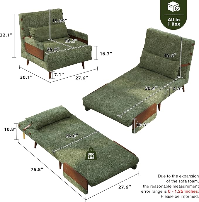 JASIWAY Convertible Sleeper Chair Bed - Image 2
