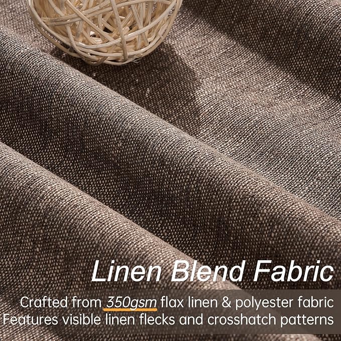 Dark Brown 95 inch Bedroom Living Room Curtains 2 Panels 100% Blackout Linen - Image 2