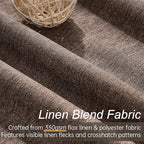 102 Inch Length Linen Blackout Bedroom Curtains Dark Brown Back Tab Pleat - Image 2