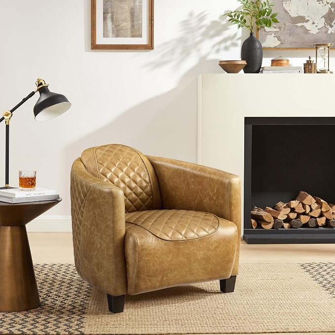 Art Leon Genuine Leather Chair, Mid Century Industrial Accent Arm Chair by ArtLeon