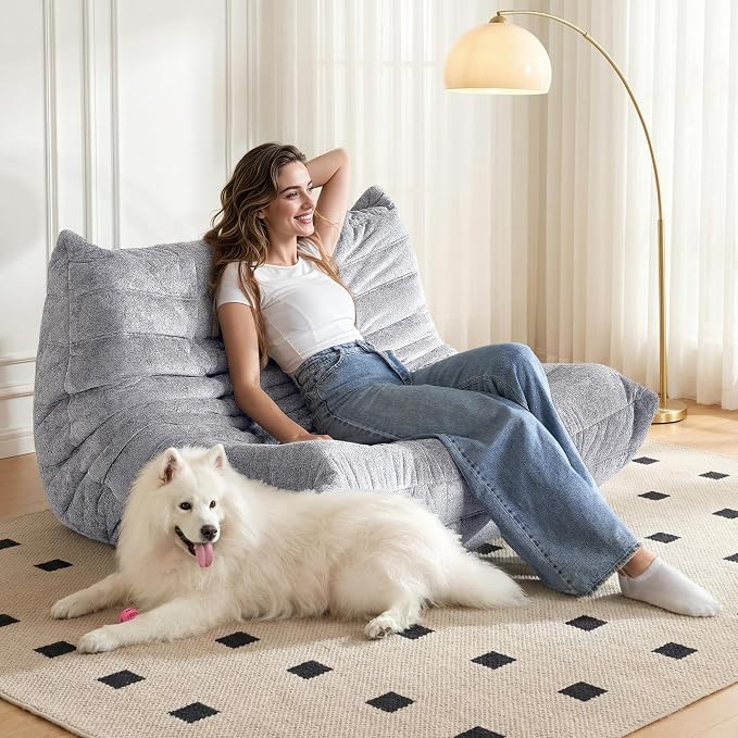 Bean Bag Chair, 2 Seater Lazy Bean Bag Sofa Memory Foam Couch, Giant Bean Bag - Image 2