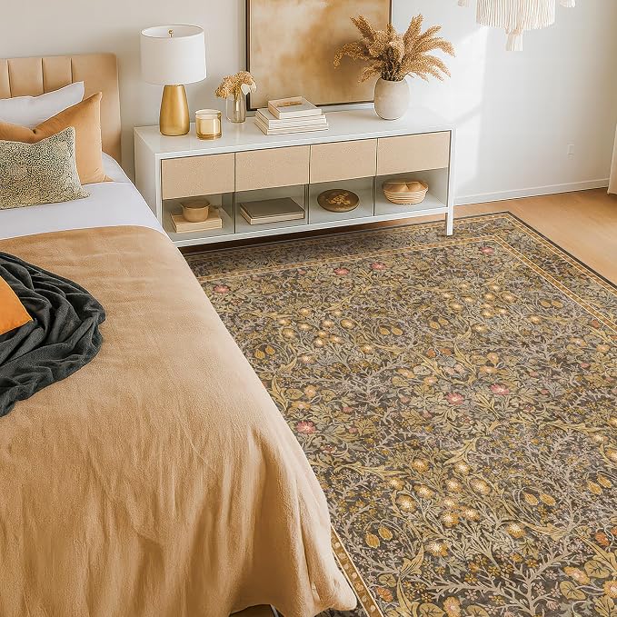 Gold Brown Floral Living Room Rug 5x7 - Image 3