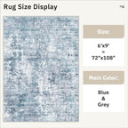 Soalmost Abstract Area Rug 6x9 for Living Room Washable Rugs Blue/Grey | - Image 5