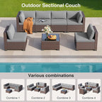 Qsun 7 Pieces Outdoor Patio Furniture Set, PE Rattan Outdoor Wicker Sectional - Image 5