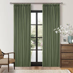 80 Inch Olive Green Linen Pinch Pleated Blackout Curtains - Image 9