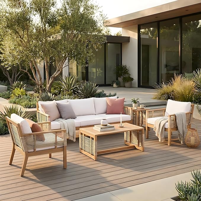 VilroCaz 5-Piece Patio Conversation Set, All Weather Sectional Sofa Set w/ 3 by VilroCaz