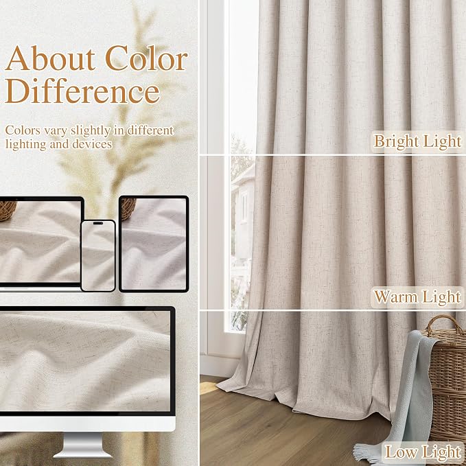 100% Blackout Linen Curtains for Bedroom 84 inches Long, Thermal Insulated Room - Image 7