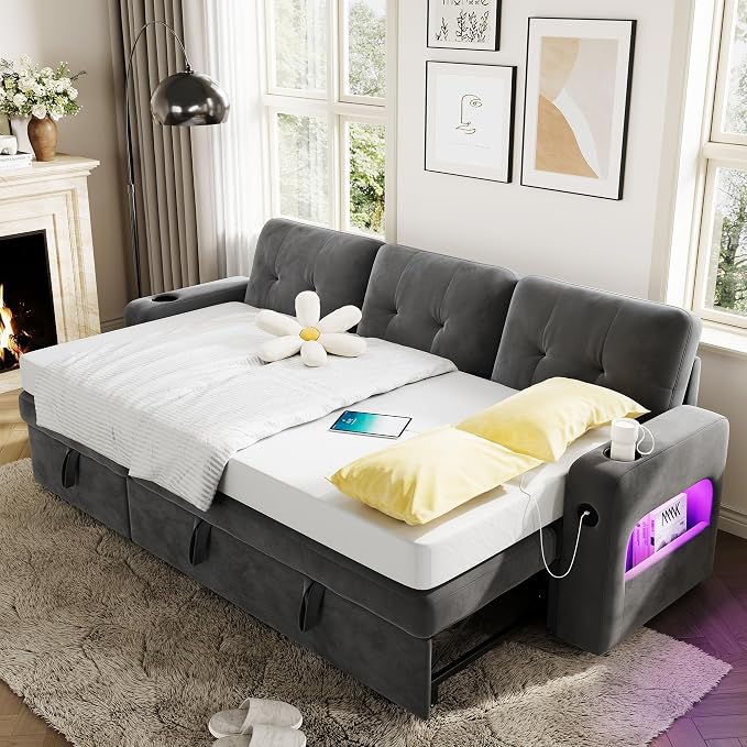 GarveeHome 84 Inch Sleeper Sofa Bed, L-Shaped Sofa, Convertible Pull Out Couch - Image 6