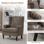 Accent Chair Set of 2, Mid Century Modern Fabric Wingback Chair, Upholstered - Image 5