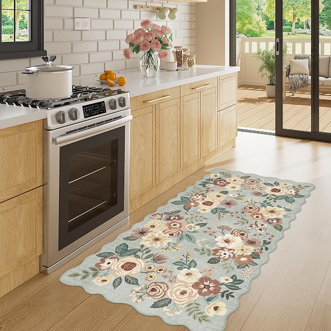 DUKINO 2x4 Rug for Entryway, Floral Washable Kitchen Rugs, Sage Green | Non Slip - Image 3