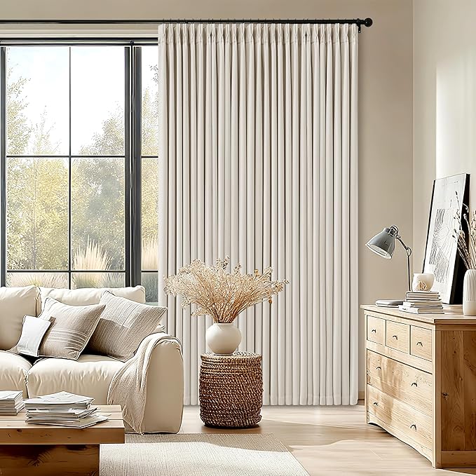70 Inch Extra Wide Blackout Curtain 96 Inches Long Pinch Pleated Natural | - Image 9