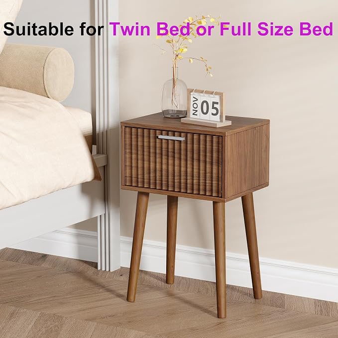LAATOOREE Nightstands Set of 2, Small Fluted Side Table, Bedside Table - Image 3