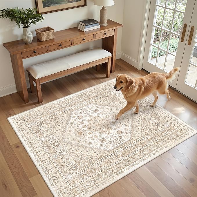 3x5 Rug for Entryway, Washable Area Rug, Living Room, Dining Room, Vintage Rug by Zesthome
