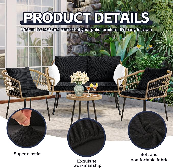 8Pcs Patio Cushion Covers, Outdoor Stretch Cushion Covers, Washable | Stretch - Image 3