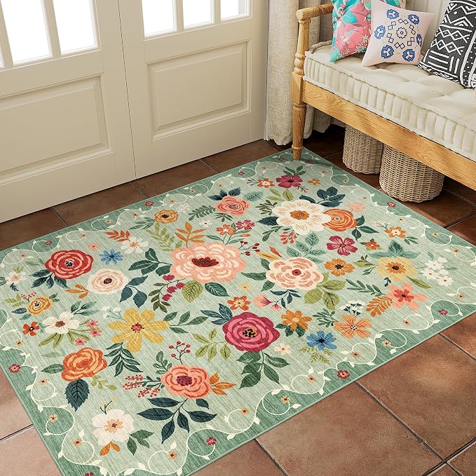 DUKINO 3x5 Area Rug, Floral Washable Rug - Image 4
