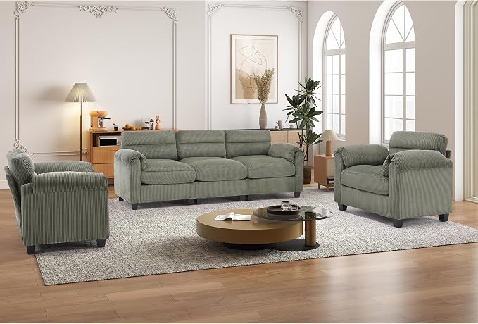 HAOMARKETS Corduroy Sofa Set, Upholstered Armchair Set of 2 and 3-Seater Sofa - Image 6