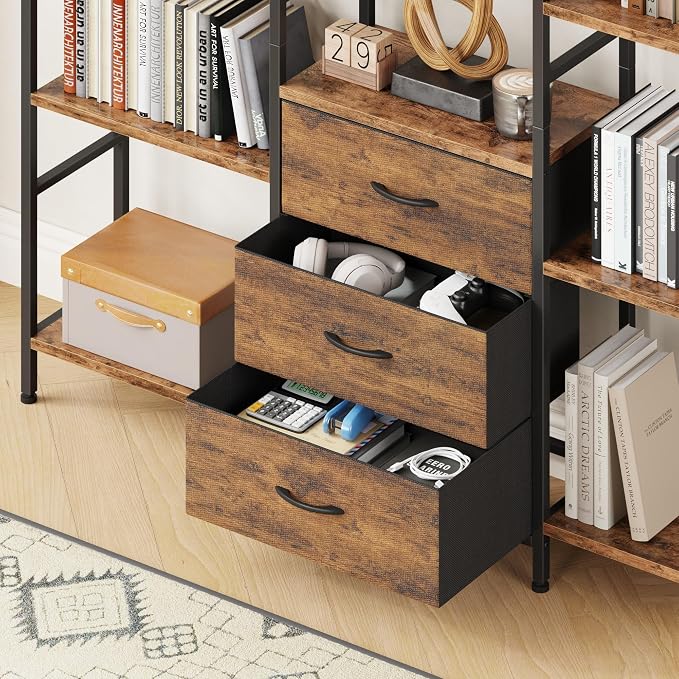 AFLUI Triple Bookshelf with 3 Fabric Drawers, 6-Tier Book Shelf and 10 Display - Image 4