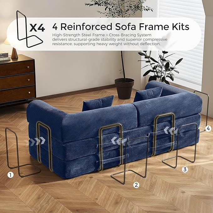79" Convertible Sofa Bed with Fixed-Shape Frame & Removable Armrests, Modular - Image 4