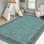 Large Boho 8x12 Teal Green Washable Living Room Rug - Image 8