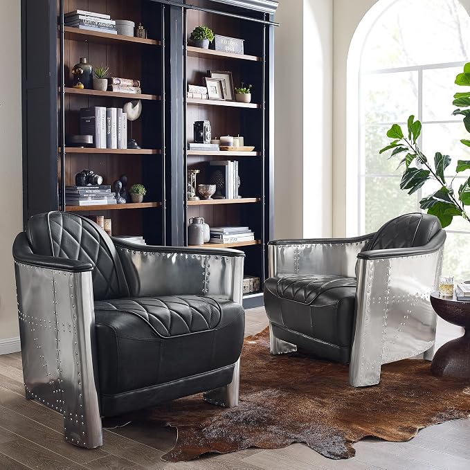 Art Leon Genuine Leather Accent Chairs - Image 2