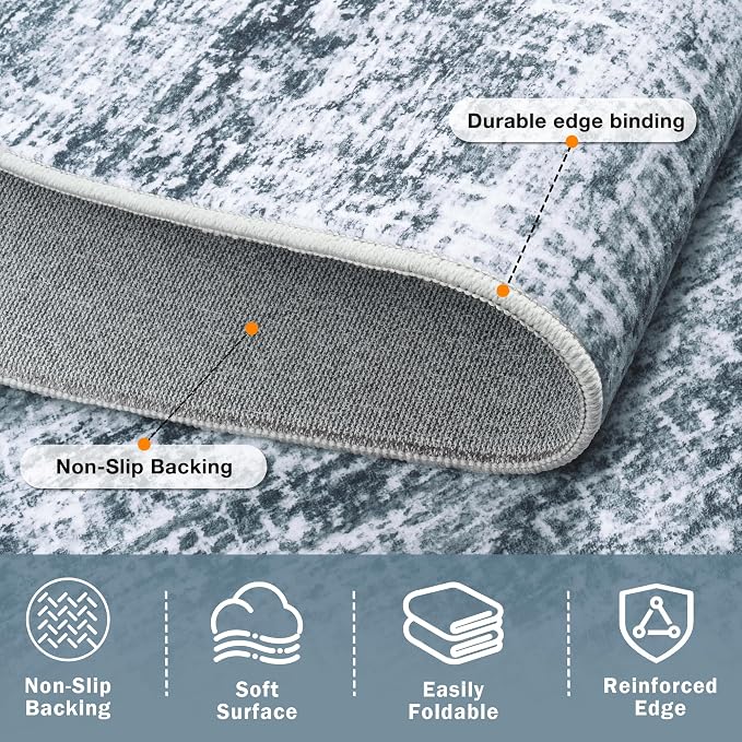 8x10 Area Rug for Living Room Bedroom: Non-Slip Modern Light Slate Blue | - Image 5