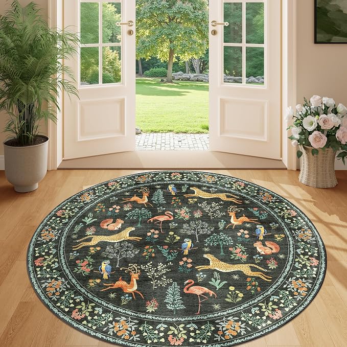 DUKINO 5ft Round Rug, Washable Animal Non Slip Circle Area Rug, Non-Shedding - Image 8