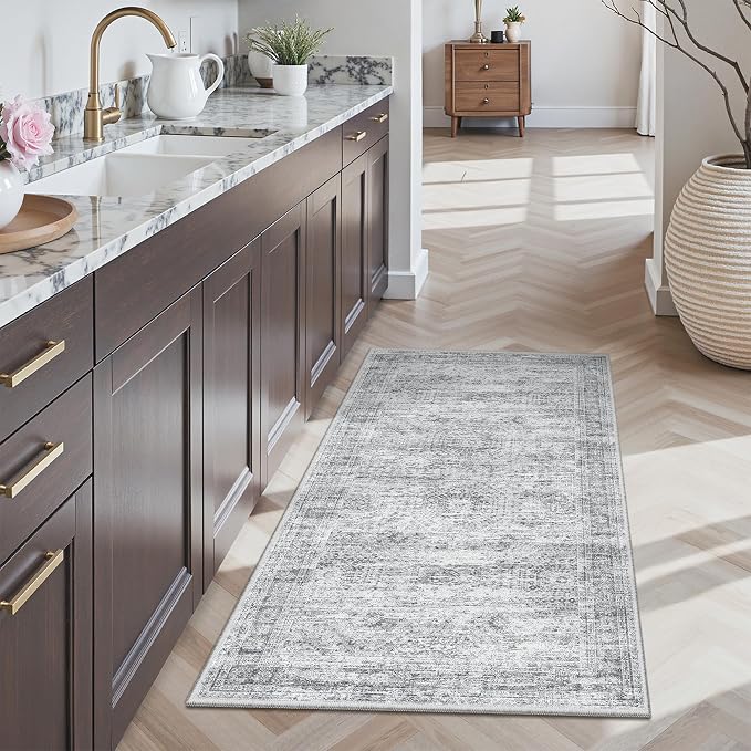 Soalmost 2x4 Washable Rugs for Kitchen, Small Area Rug Grey | Non-Slip Vintage - Image 3
