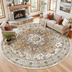 Madane Washable 9ft Circle Round Rug, 9x9 Circular Area Rugs, Turmeric/Grey | - Image 2