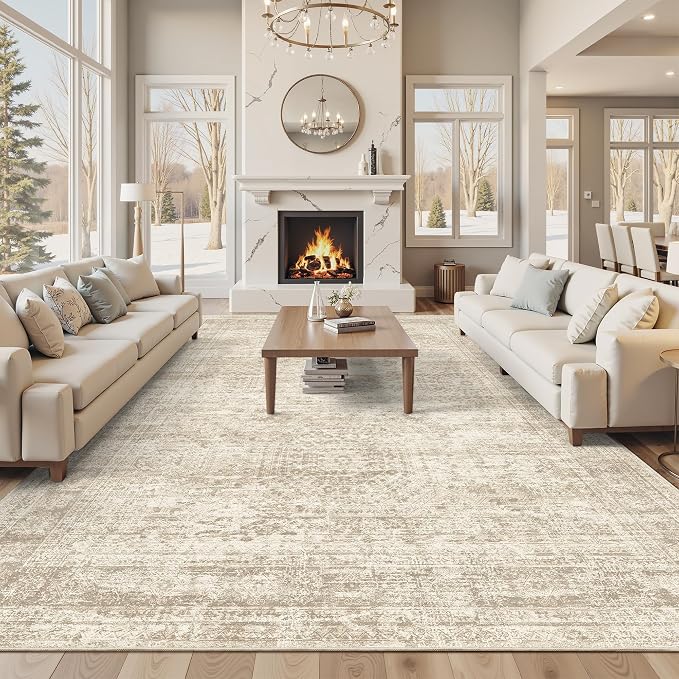 Soalmost 12x15 Washable Area Rugs Soft Living Room Rug Abstract Beige | Large by Soalmost