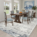 Soalmost 5x7 Area Rugs Blue/Ivory Low Pile Washable Trendy Faded Style Rug | - Image 4